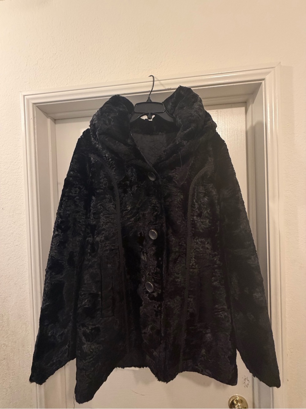 Black Faux Fur Hooded Coat - Large